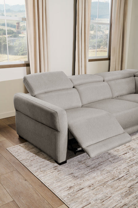 Cindy Crawford Home Aspen 4-Piece Power Reclining Sectional with Armless Chair and USB Port - Silver