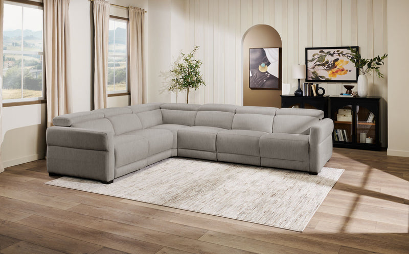 Cindy Crawford Home Aspen 4-Piece Power Reclining Sectional with Armless Chair and USB Port - Silver