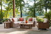Banff Outdoor Patio RAF/LAF Loveseats, Set of 2 - Resin Wicker & Nuvella Fabric - Brown/Beige | Causeuses de droite et de gauche Banff pour la terrasse à l’extérieur, ensemble de 2 - osier en résine et tissu Nuvella - brunes et beige