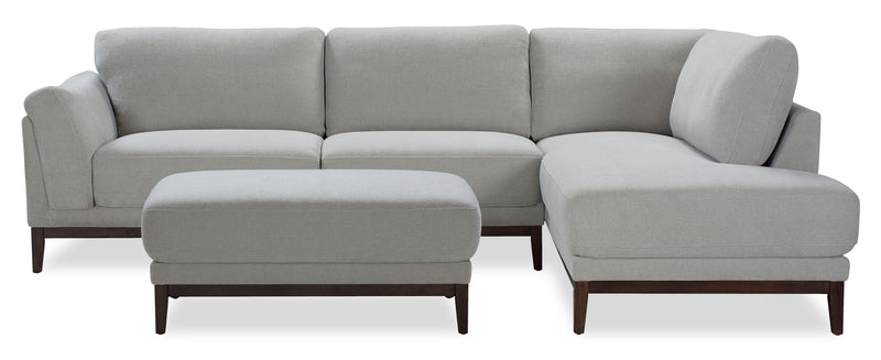 Horizon 2-Piece Right-Facing Fabric Sectional with Wood Base and Legs - Grey