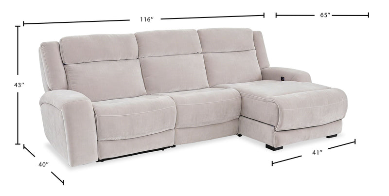Shaquille O’Neal Home Legacy 3-Piece Right-Facing Power Reclining Sectional with Shaq-o-pedic Comfort - Grey 