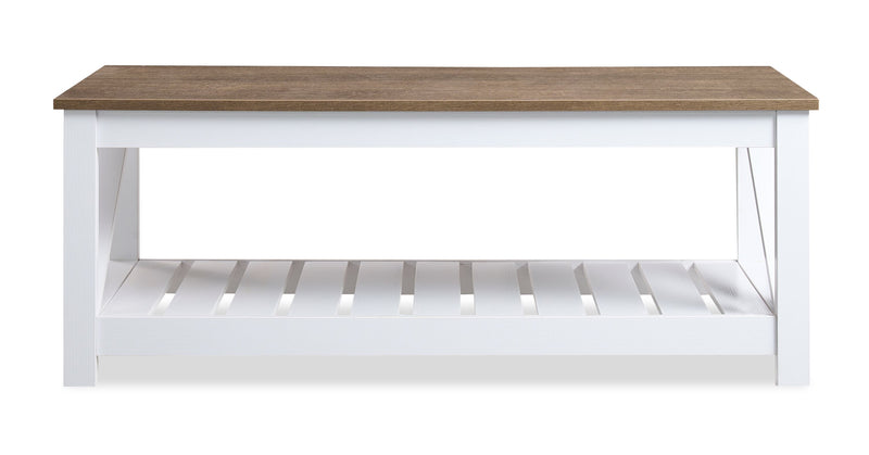 Ridge 47.5” Rustic Coffee Table with Shelf - Walnut Oak & White
