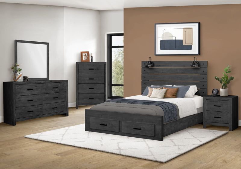 Soren 6pc Bedroom Set with Storage Bed, Dresser, Mirror & Nightstand, LED, Graphite Grey - Queen