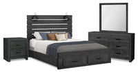 Soren 6pc Bedroom Set with Storage Bed, Dresser, Mirror & Nightstand, LED, Graphite Grey - Queen