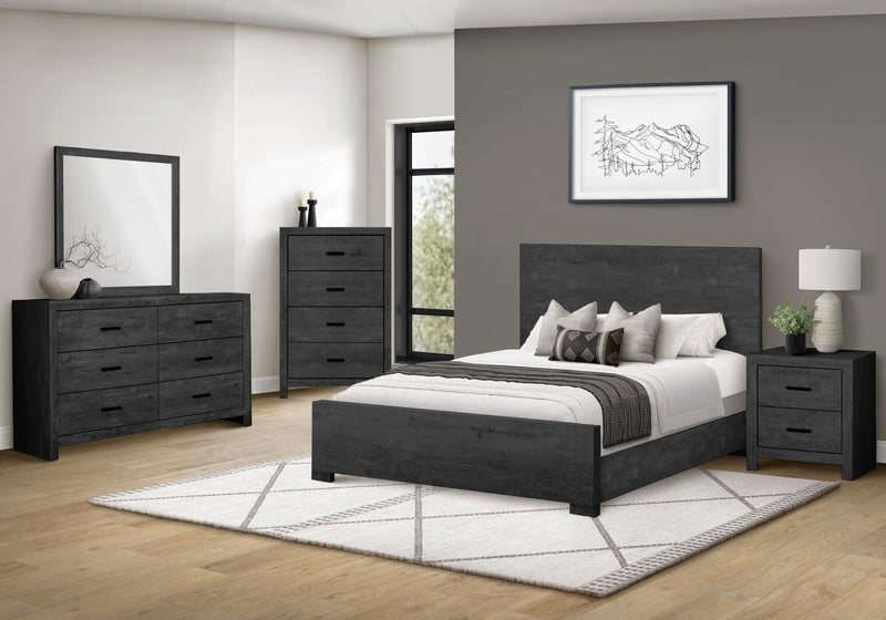 Soren Panel Bed with Headboard & Frame, Graphite Grey - Queen Size