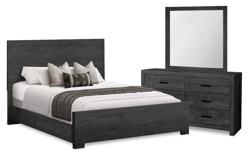 Soren 5pc Bedroom Set with Panel Bed, Dresser & Mirror, Graphite Grey  - Queen Size