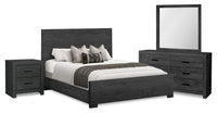 Soren 6pc Bedroom Set with Panel Bed, Dresser, Mirror & Nightstand, Graphite Grey - Queen Size 