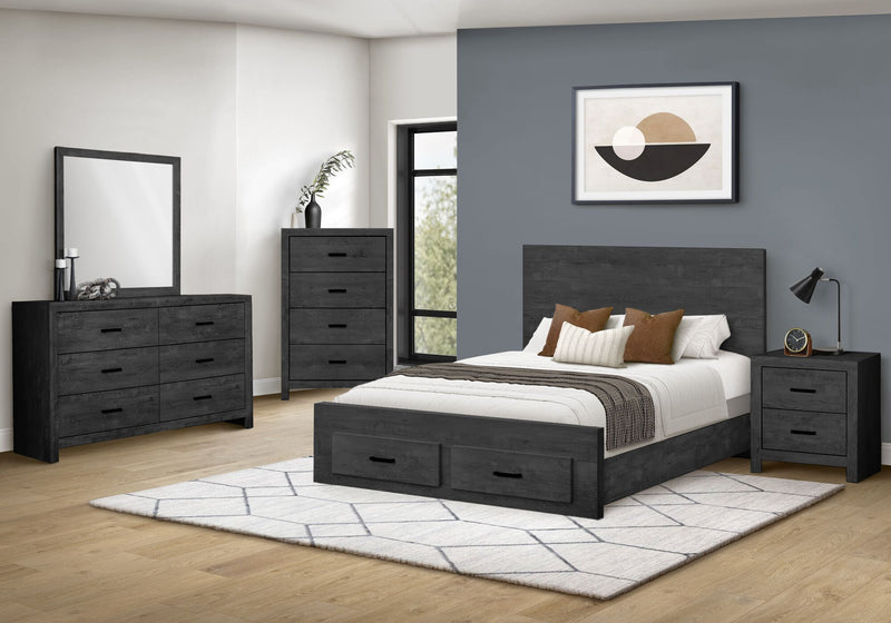Soren 6pc Bedroom Set with Storage Bed, Dresser, Mirror & Nightstand, Graphite Grey - Queen Size