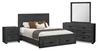 Soren 6pc Bedroom Set with Storage Bed, Dresser, Mirror & Nightstand, Graphite Grey - Queen Size 
