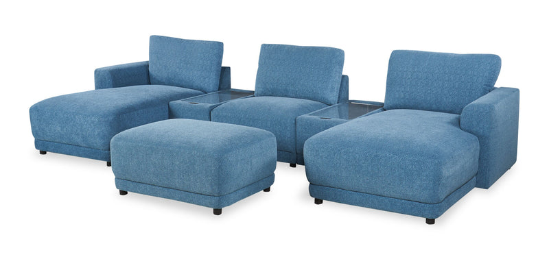 Voyage Modular 6-Piece Left-Facing Fabric Sectional with Console and Ottoman – Blue