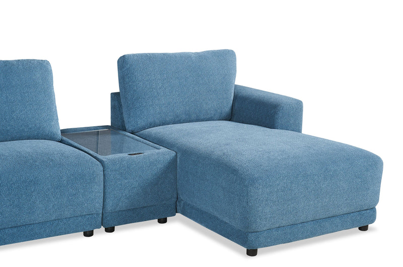 Voyage Modular 6-Piece Left-Facing Fabric Sectional with Console and Ottoman – Blue