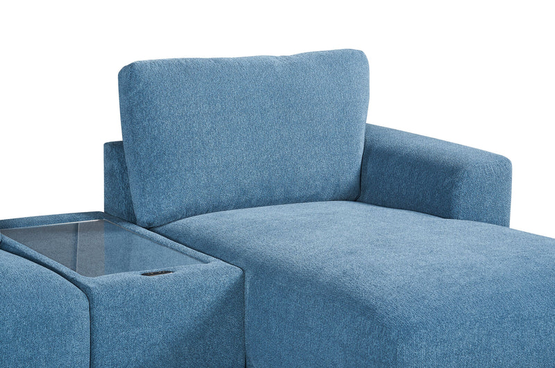 Voyage Modular 6-Piece Left-Facing Fabric Sectional with Console and Ottoman – Blue