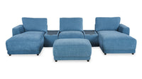 Voyage Modular 6-Piece Left-Facing Fabric Sectional with Console and Ottoman – Blue