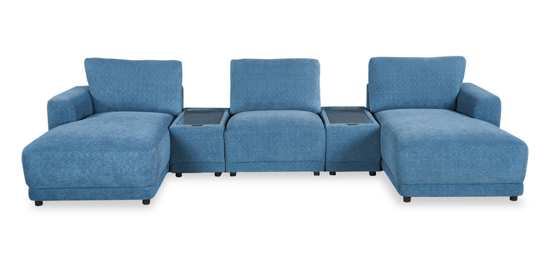 Voyage Modular 6-Piece Left-Facing Fabric Sectional with Console and Ottoman – Blue