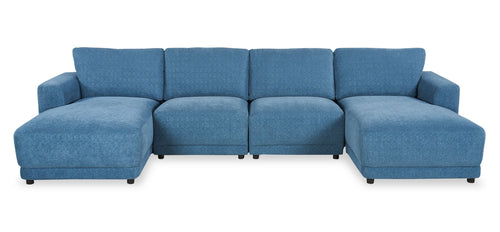 Voyage Modular 4-Piece U-Shaped Fabric Sectional with Removable Back Cushions – Blue 