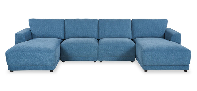 Voyage Modular 4-Piece U-Shaped Fabric Sectional with Removable Back Cushions – Blue