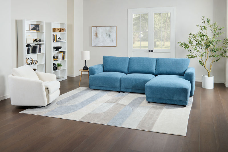 Voyage Modular 3-Piece Right-Facing Fabric Sectional with Removable Back Cushions – Blue