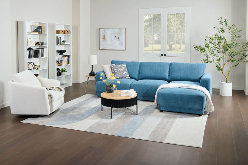 Voyage Modular 3-Piece Right-Facing Fabric Sectional with Removable Back Cushions – Blue