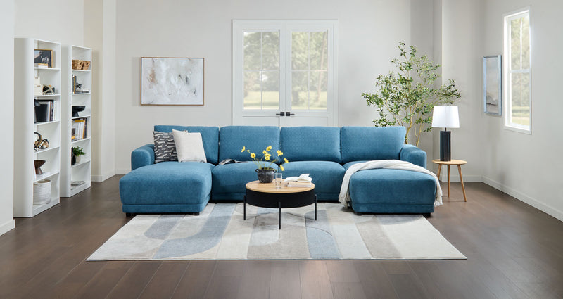 Voyage Modular 4-Piece U-Shaped Fabric Sectional with Removable Back Cushions – Blue