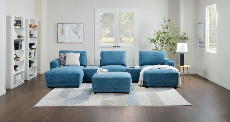 Voyage Modular 6-Piece Left-Facing Fabric Sectional with Console and Ottoman – Blue