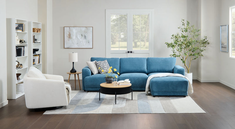 Voyage Modular 3-Piece Right-Facing Fabric Sectional with Removable Back Cushions – Blue