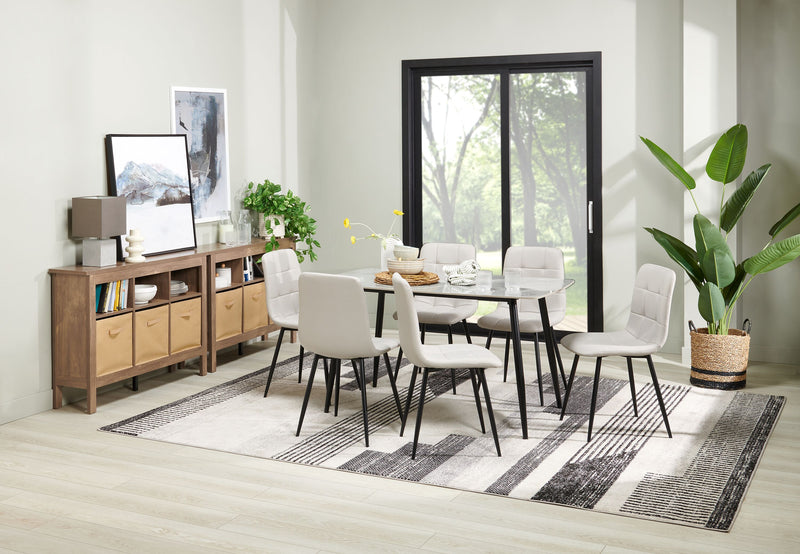 Arlo 7pc Dining Set with Table & 6 Grey Chairs, Sintered Stone & Metal, 55\"W - Grey/Black