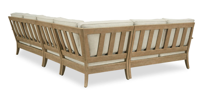 Juno Outdoor Patio Corner Chair - Eucalyptus Wood & Nuvella Fabric, Weather Resistant - Natural/Beige