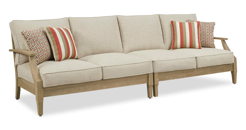 Juno Outdoor Patio Loveseats - Set of 2, Eucalyptus Wood & Nuvella Fabric - Natural/Beige