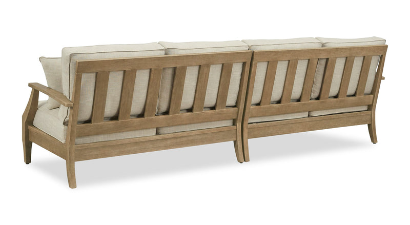 Juno Outdoor Patio Loveseats - Set of 2, Eucalyptus Wood & Nuvella Fabric - Natural/Beige