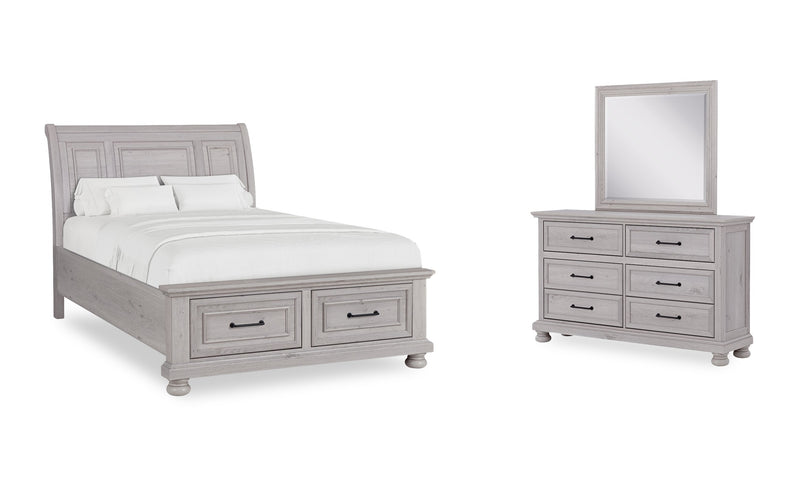 Kylie Platform Storage Bed with Headboard & Frame, Sand - Full Size