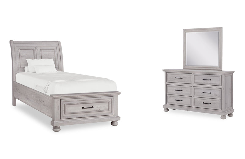 Kylie 5pc Bedroom Set with Storage Bed, Dresser & Mirror, Sand - Twin Size