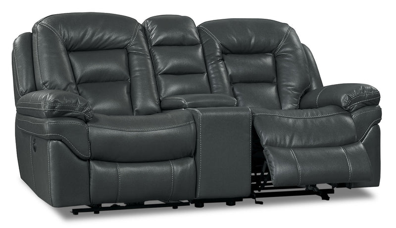 Leo 78\" Leather-Look Fabric Power Reclining Loveseat with Storage Console - Grey