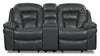 Leo 78\" Leather-Look Fabric Power Reclining Loveseat with Storage Console - Grey