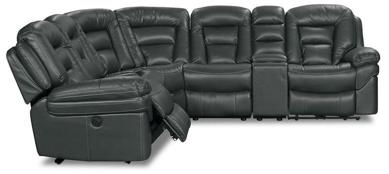 Leo 6-Piece Leather-Look Fabric Power Reclining Sectional with Storage Console and Dual Cupholders - Grey