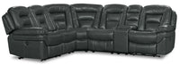 Leo 6-Piece Leather-Look Fabric Power Reclining Sectional with Storage Console and Dual Cupholders - Grey