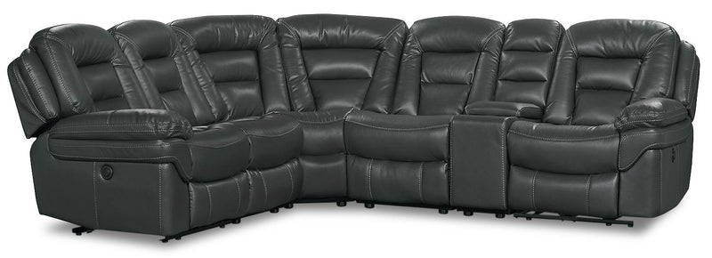 Leo 6-Piece Leather-Look Fabric Power Reclining Sectional with Storage Console and Dual Cupholders - Grey