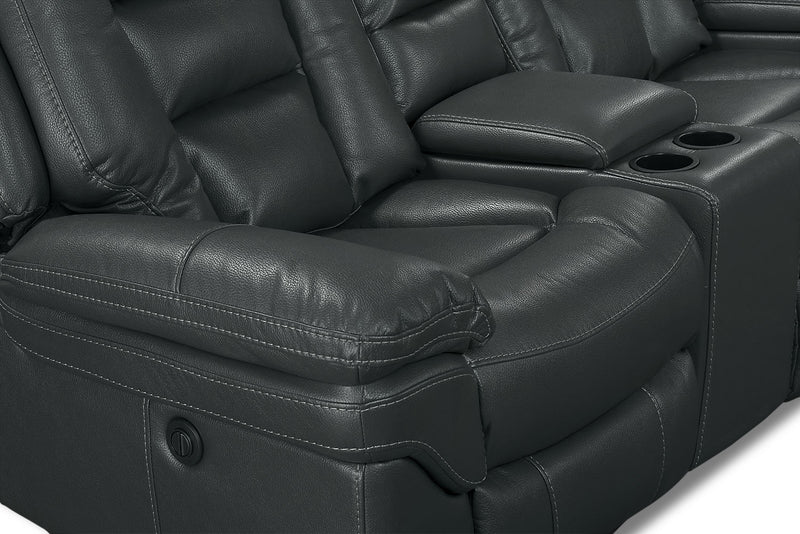 Leo 7-Piece Leather-Look Fabric Power Reclining Sectional with Storage Consoles and Cupholders - Grey