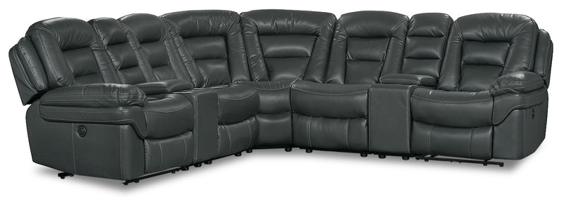 Leo 7-Piece Leather-Look Fabric Power Reclining Sectional with Storage Consoles and Cupholders - Grey
