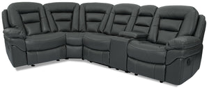 Leo 5-Piece Leather-Look Fabric Reclining Sectional with Storage Console and Dual Cupholders - Grey
