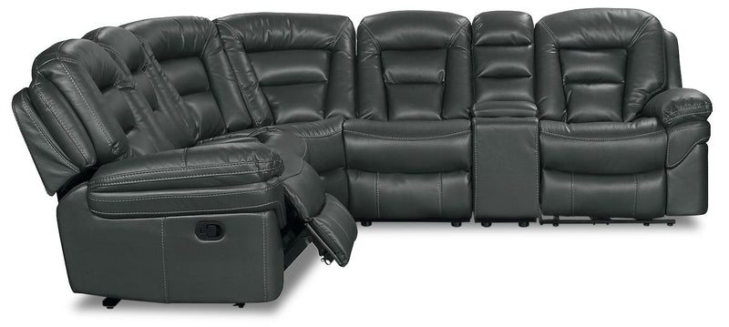 Leo 6-Piece Leather-Look Fabric Reclining Sectional with Storage Console and Dual Cupholders - Grey