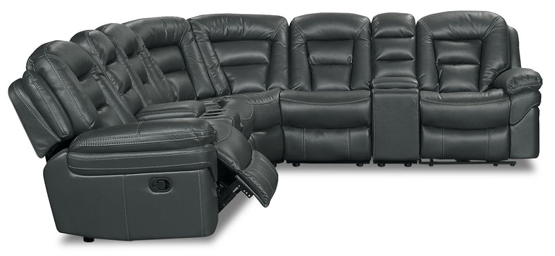 Leo 7-Piece Leather-Look Fabric Reclining Sectional with Storage Consoles and Cupholders - Grey
