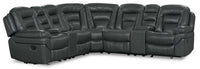 Leo 7-Piece Leather-Look Fabric Reclining Sectional with Storage Consoles and Cupholders - Grey 