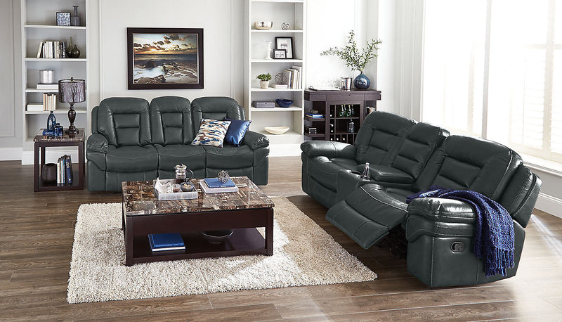 Leo 87.5\" Leather-Look Fabric Reclining Sofa - Grey