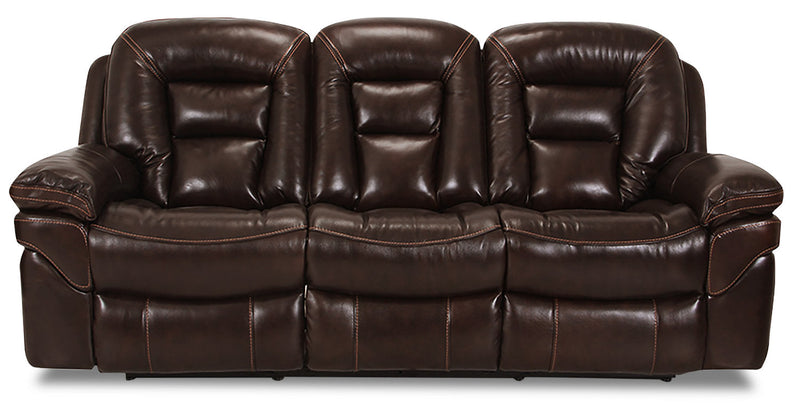 Leo 87.5\" Genuine Leather Reclining Sofa - Walnut Brown