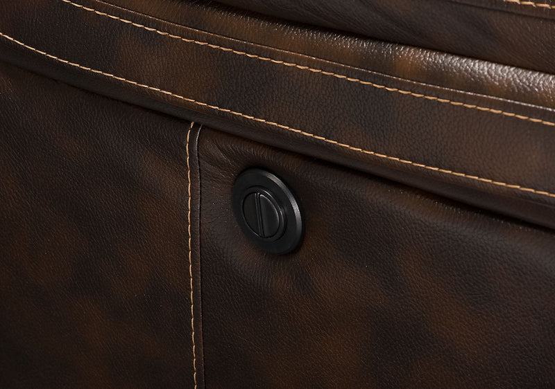 Leo 78\" Leather-Look Fabric Power Reclining Loveseat with Storage Console - Walnut Brown