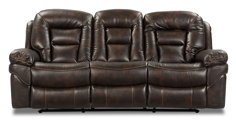 Leo 87.5\" Leather-Look Fabric Power Reclining Sofa - Walnut Brown 