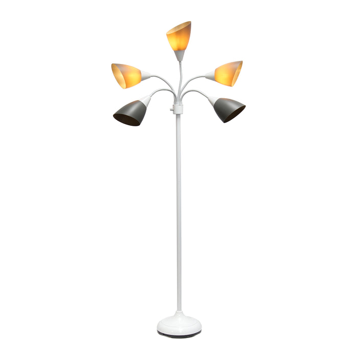 Simple Designs 67\" Contemporary Multi-Head Medusa 5-Light Adjustable Gooseneck Floor Lamp - Grey and White