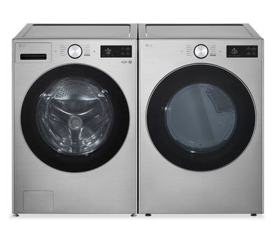 LG 5.8 Cu. Ft. Smart Front-Load Steam Washer and 7.4 Cu. Ft. Front-Load Gas Dryer – Graphite Steel  | Laveuse à la vapeur à chargement frontal de 5,8 pi³ et sécheuse à gaz à chargement frontal de 7,4 pi³ de LG - acier graphite  | LGFL580G