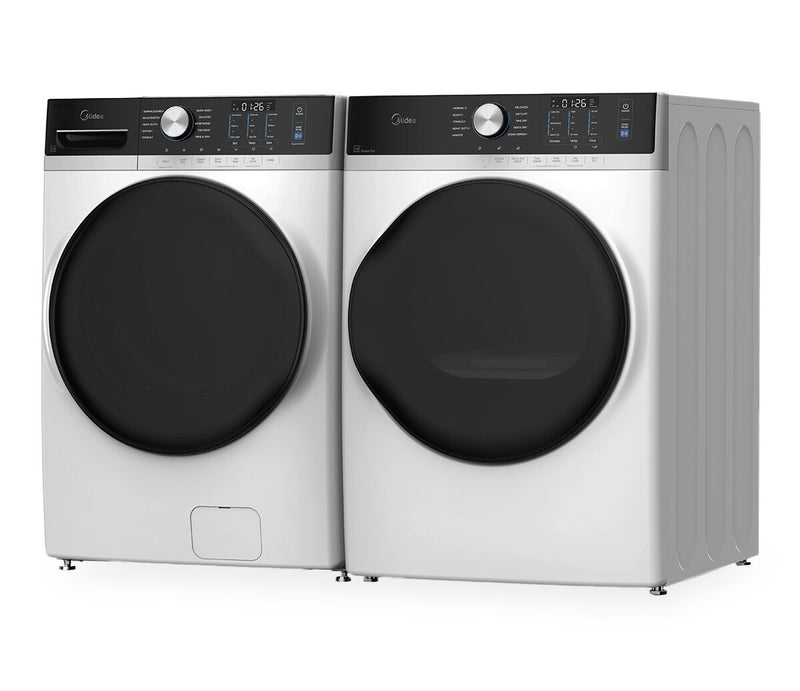 Midea 5.2 Cu. Ft. Front Load Washer and 8.0 Cu. Ft. Tumble Dryer with Steam Care – White
