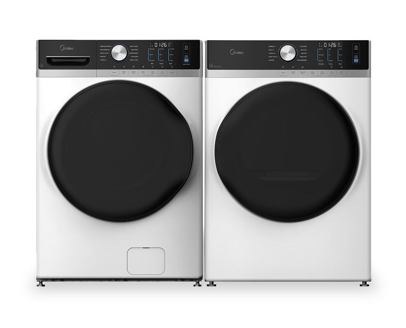 Midea 5.2 Cu. Ft. Front Load Washer and 8.0 Cu. Ft. Tumble Dryer with Steam Care – White